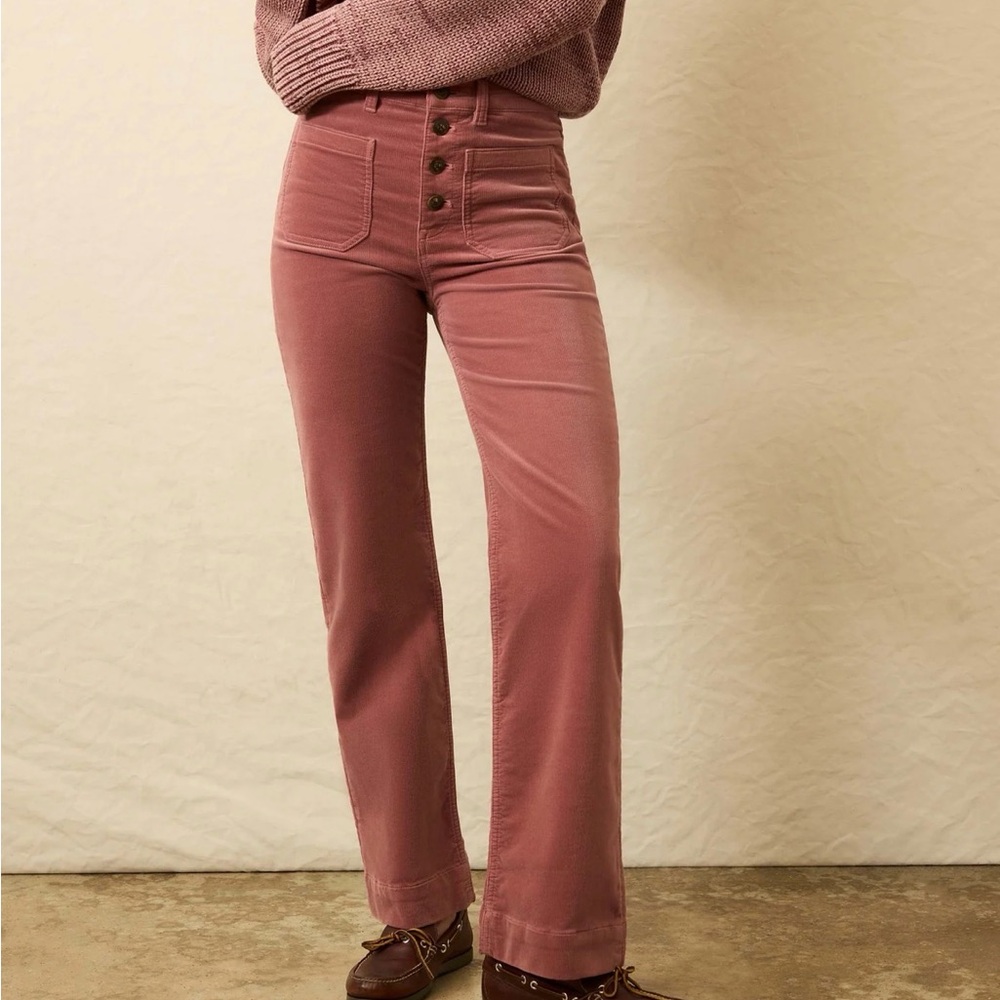 Faherty Rose-Mauve High-Waist Wide-Leg Jeans